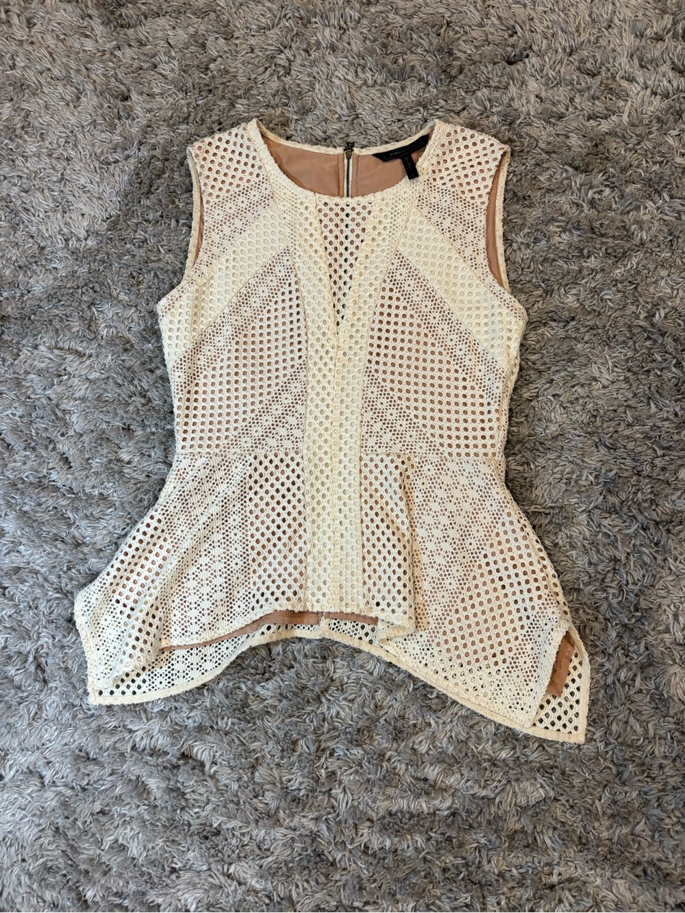 BCBGMaxAzria Cream Sleeveless Eyelet Peplum Top